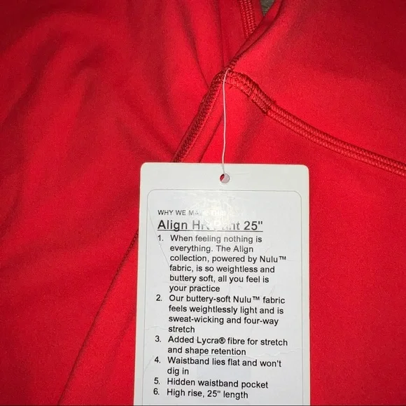 Lululemon Align HR Pant 25" LORE LOVE RED Size 12 - Picture 2 of 4